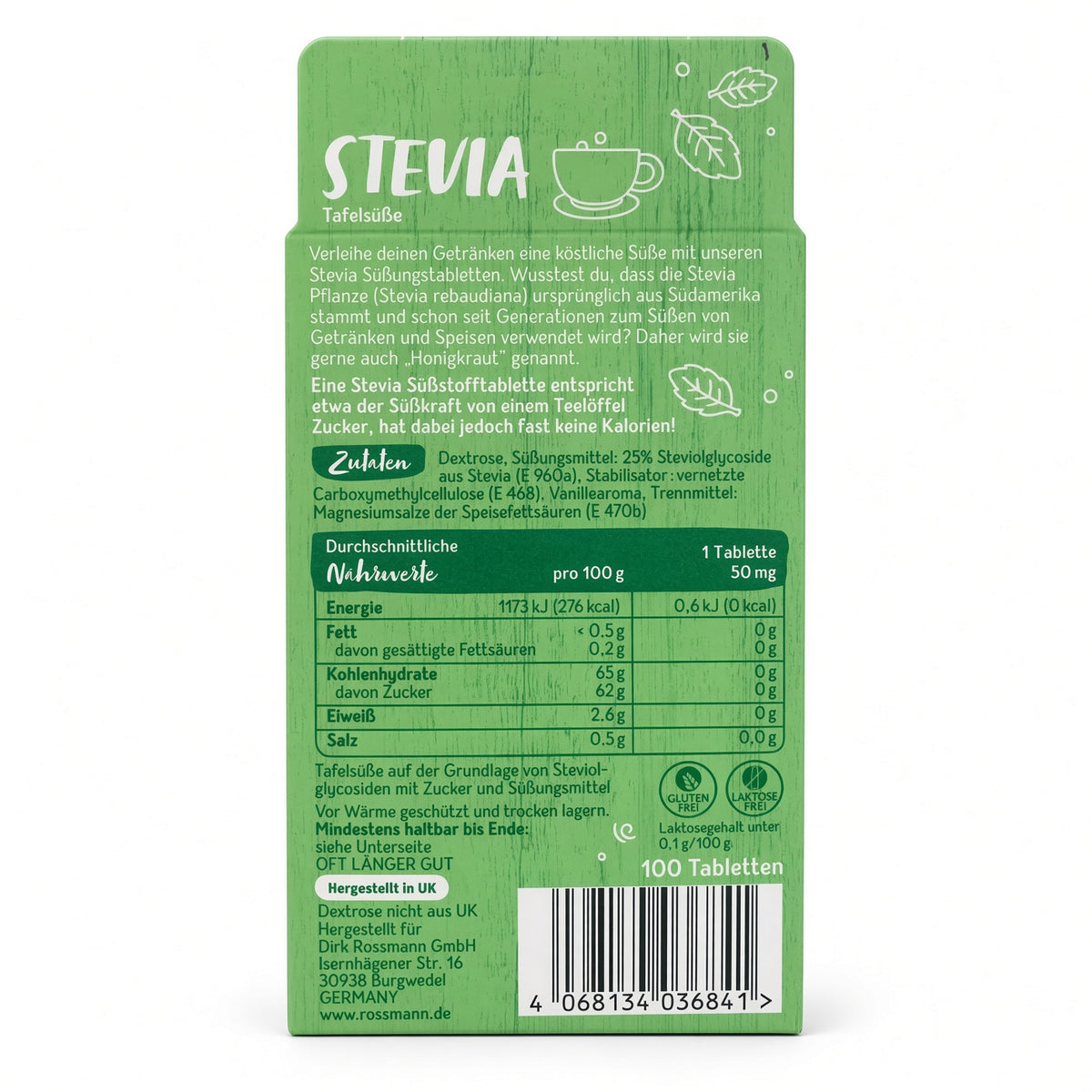 Genuss Plus Stevia Rossmann – Comprimés Édulcorants à base de Glycosides de Stéviol (Boîte de 100 Pastilles)-أقراص تحلية ستيفيا من جينوس بلس - 100 قرص