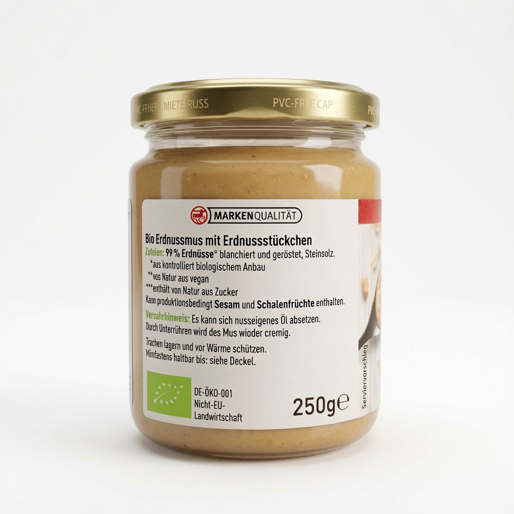 Beurre de Cacahuète Crunchy Bio 99% Cacahuètes, Sans Huile de Palme 250g  فول سوداني خالص... كرانشي، طبيعي، بدون سكر مضاف
