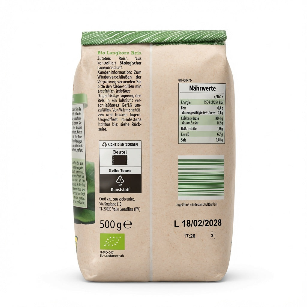 Riz Long Grain Biologique de Qualité Supérieure - 500g - أرز طويل الحبة عضوي