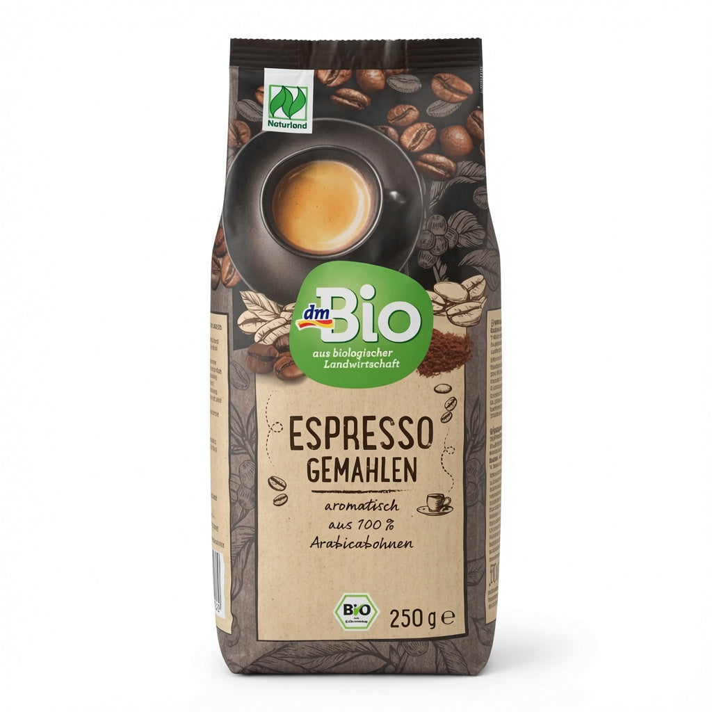 Espresso Moulu Intense dmBio – 100% Arabica Bio & Vegan – 250g - قهوة إسبريسو مطحونة عضوية أرابيكا (250 جرام)