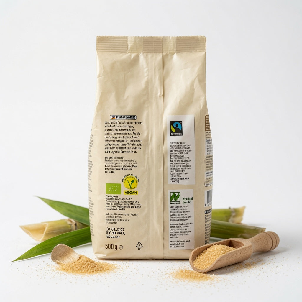 Sucre de Canne Intégral Bio Non Raffiné & Fairtrade 500g سكر قصب السكر الكامل العضوي