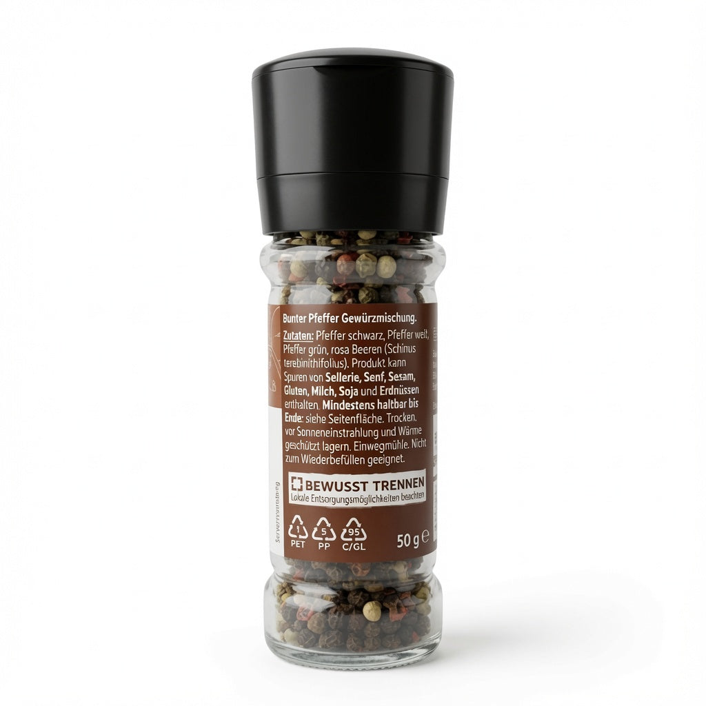 Poivres en Grains 4 Saveurs moulin intégré 50g فلفل ملون بمطحنة مدمجة